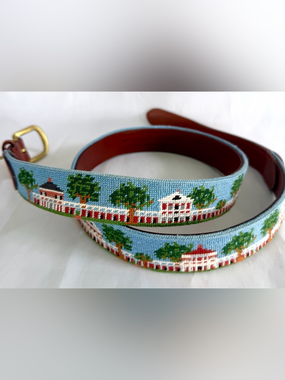Smathers & Branson University of Virginia Custom Lawn Belt Sz 38 Light Blue EUC